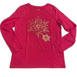Cat & Jack top girls Barbie hot pink gold snowflake graphic logo Size M 7/8
